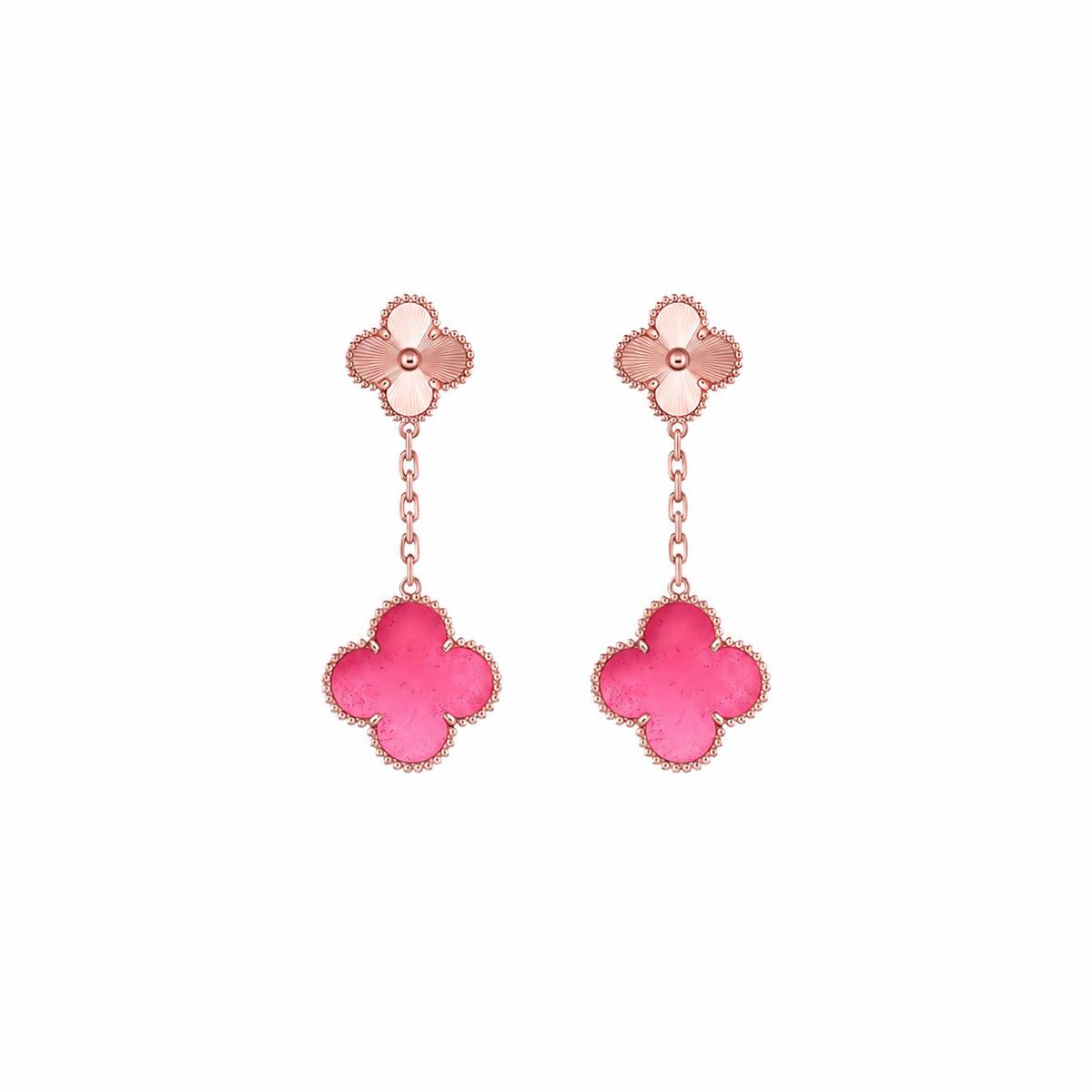 [Royal Jewellery] NEW CLOVER 2 MOTIF PINK ENAMEL EARRINGS