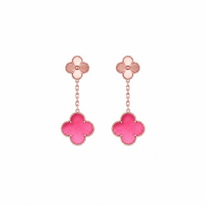 [Royal Jewellery] NEW CLOVER 2 MOTIF PINK ENAMEL EARRINGS