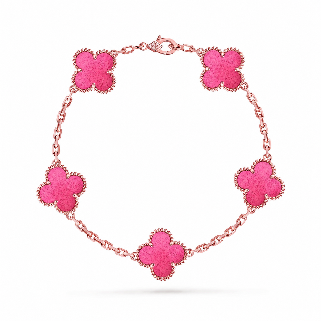[Royal&Vicky]NEW CLOVER 5 MOTIFS PINK ENAMEL BRACELET