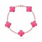 [Royal&Vicky]NEW CLOVER 5 MOTIFS PINK ENAMEL BRACELET