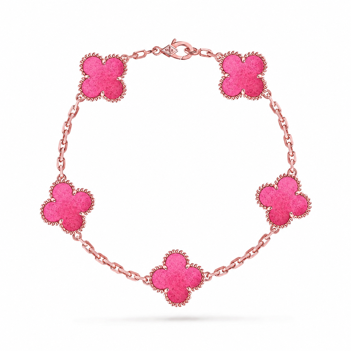 [Royal Jewellery]NEW CLOVER 5 MOTIFS PINK ENAMEL BRACELET