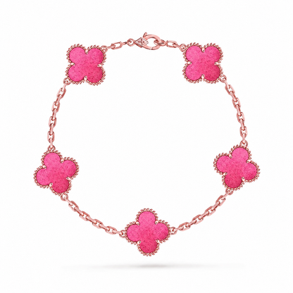 [Royal Jewellery]NEW CLOVER 5 MOTIFS PINK ENAMEL BRACELET
