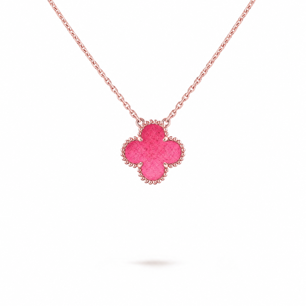 [Royal Jewellery]NEW CLOVER 15MM PINK ENAMEL NECKLACE