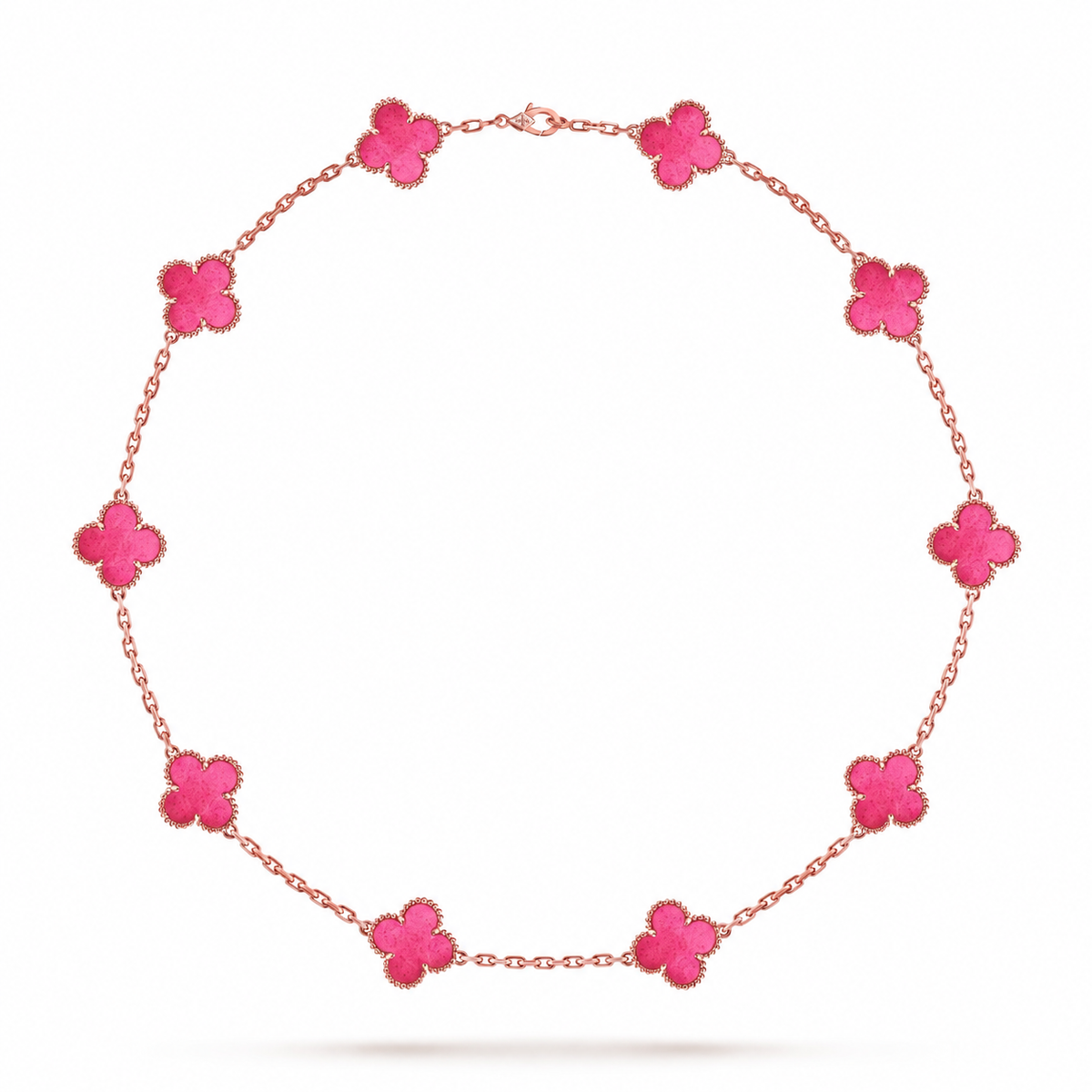 [Royal Jewellery]NEW CLOVER 10 MOTIFS PINK ENAMEL NECKLACE