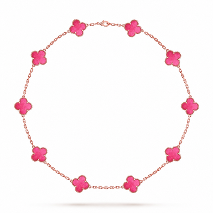 [Royal Jewellery]NEW CLOVER 10 MOTIFS PINK ENAMEL NECKLACE