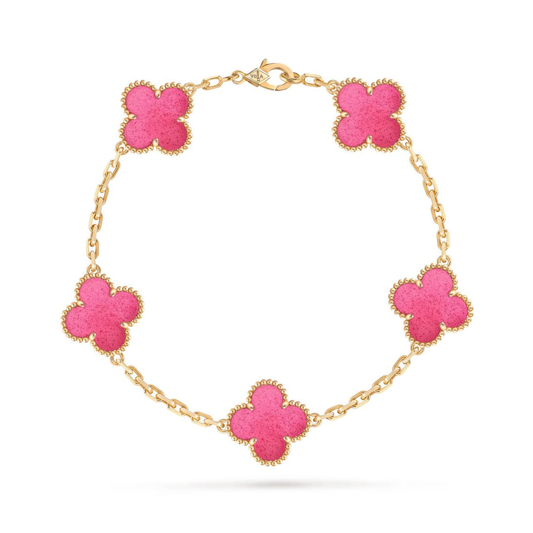 [Royal Jewellery]NEW CLOVER 5 MOTIFS PINK ENAMEL BRACELET