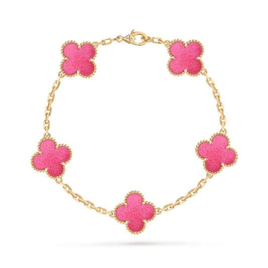 [Royal&Vicky]NEW CLOVER 5 MOTIFS PINK ENAMEL BRACELET