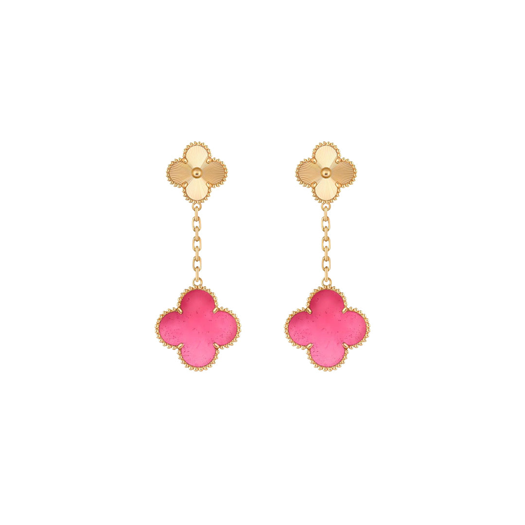 [Royal Jewellery] NEW CLOVER 2 MOTIF PINK ENAMEL EARRINGS