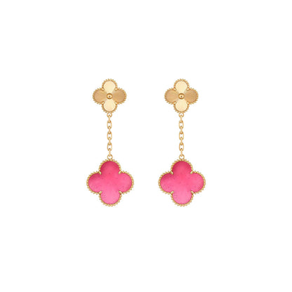[Royal Jewellery] NEW CLOVER 2 MOTIF PINK ENAMEL EARRINGS
