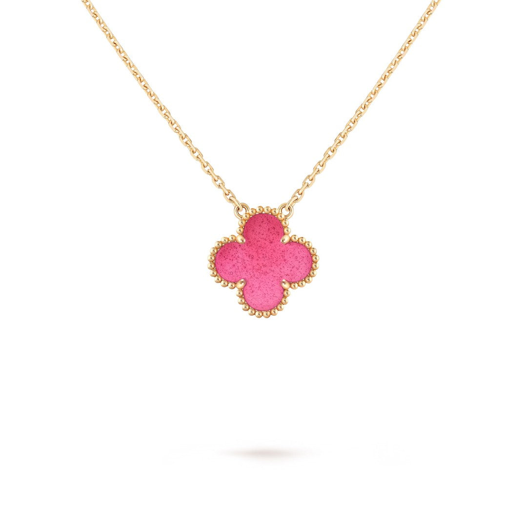 [Royal Jewellery]NEW CLOVER 15MM PINK ENAMEL NECKLACE