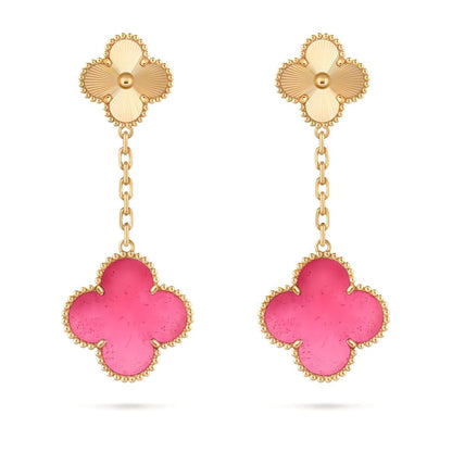 [Royal Jewellery] NEW CLOVER 2 MOTIF PINK ENAMEL EARRINGS