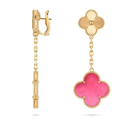 [Royal Jewellery] NEW CLOVER 2 MOTIF PINK ENAMEL EARRINGS