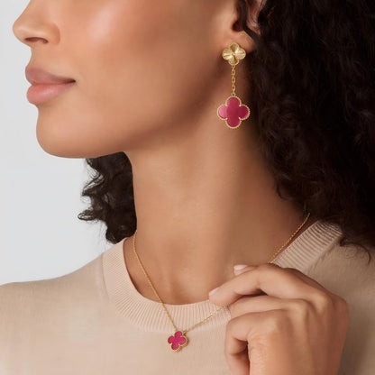 [Royal Jewellery] NEW CLOVER 2 MOTIF PINK ENAMEL EARRINGS