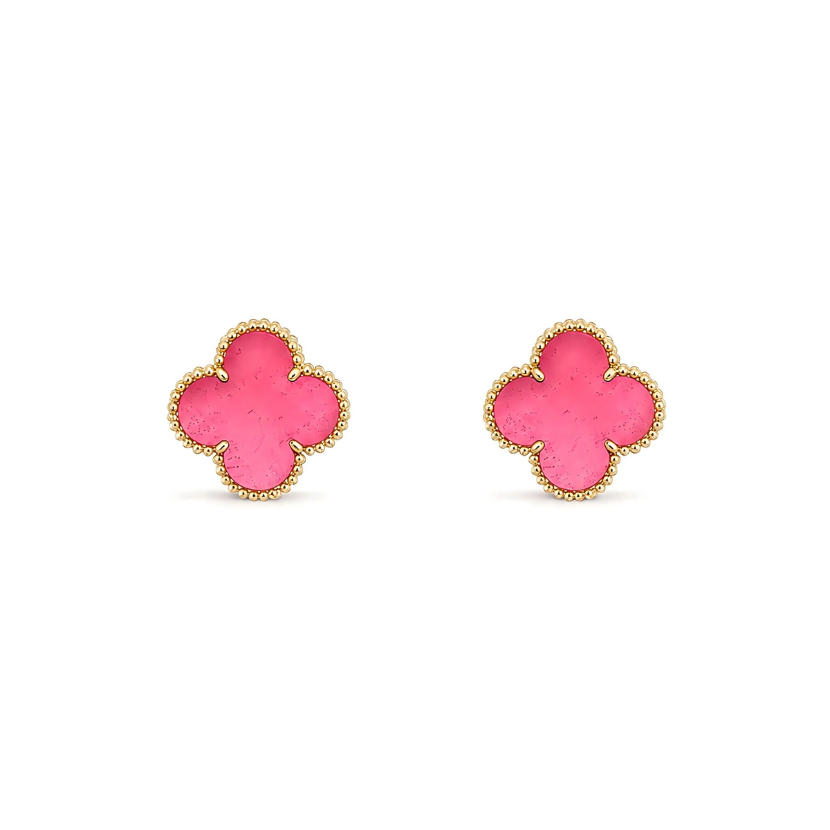 [Royal Jewellery]NEW CLOVER 15MM PINK ENAMEL STUD EARRINGS
