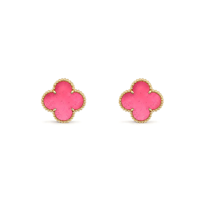 [Royal Jewellery]NEW CLOVER 15MM PINK ENAMEL STUD EARRINGS