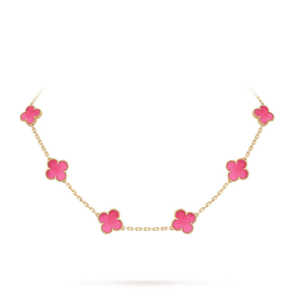 [Royal Jewellery]NEW CLOVER 10 MOTIFS PINK ENAMEL NECKLACE