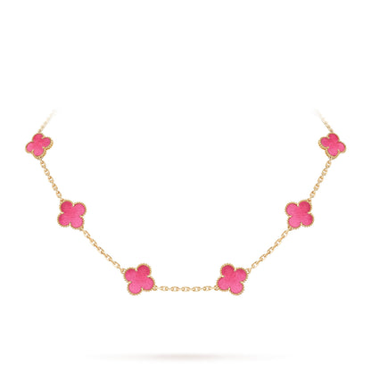 [Royal Jewellery]NEW CLOVER 10 MOTIFS PINK ENAMEL NECKLACE