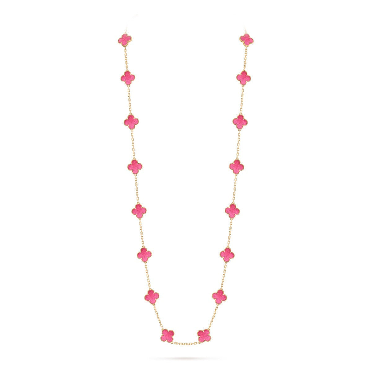 [Royal Jewellery] NEW CLOVER 20 MOTIFS PINK ENAMEL NECKLACE