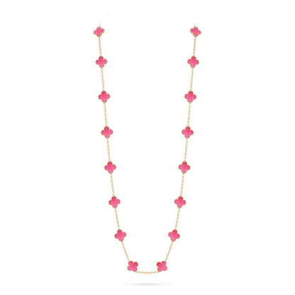 [Royal Jewellery] NEW CLOVER 20 MOTIFS PINK ENAMEL NECKLACE