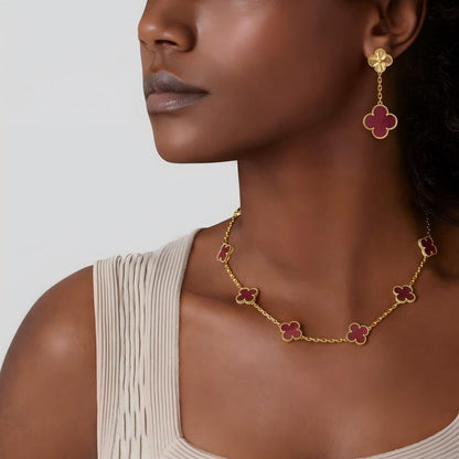 [Royal Jewellery]NEW CLOVER 10 MOTIFS PINK ENAMEL NECKLACE
