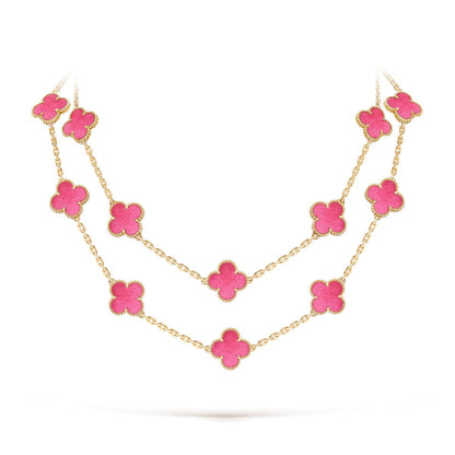 [Royal Jewellery] NEW CLOVER 20 MOTIFS PINK ENAMEL NECKLACE