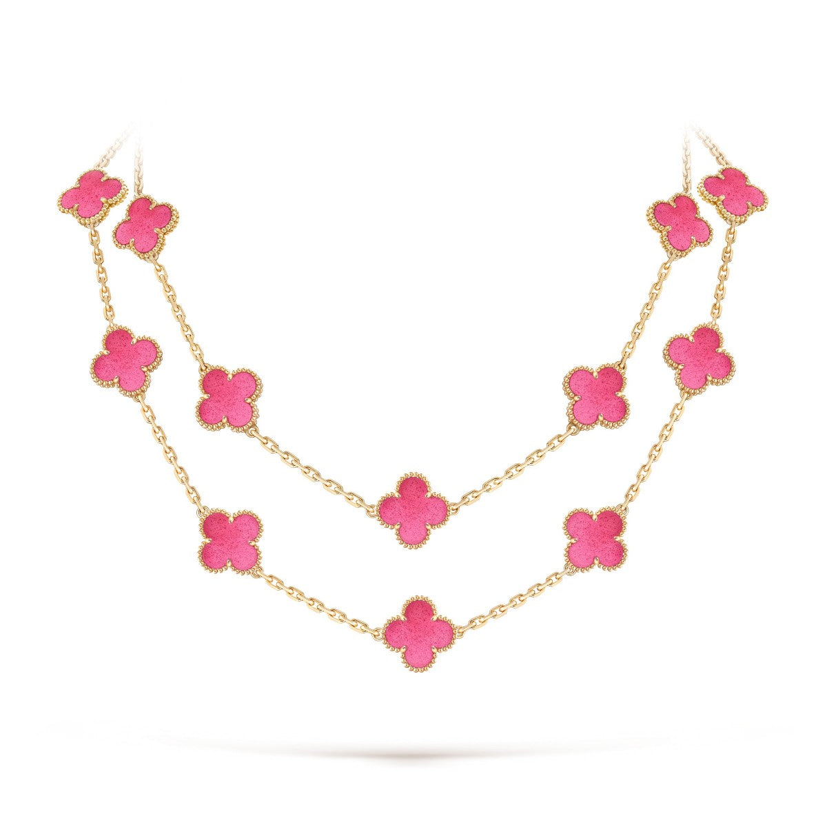 [Royal Jewellery] NEW CLOVER 20 MOTIFS PINK ENAMEL NECKLACE