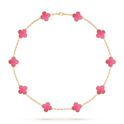 [Royal Jewellery]NEW CLOVER 10 MOTIFS PINK ENAMEL NECKLACE