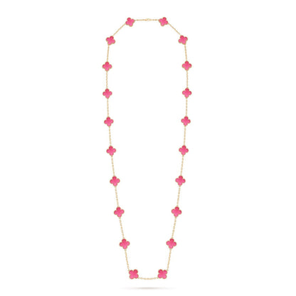 [Royal Jewellery] NEW CLOVER 20 MOTIFS PINK ENAMEL NECKLACE
