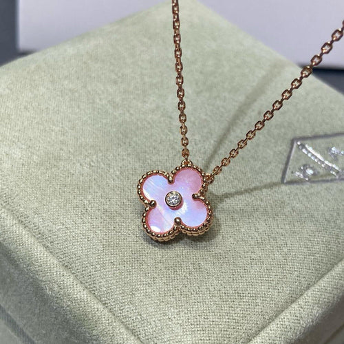 [Royal&Vicky]CLOVER 15MM DIAMOND PINK MOP NECKLACE