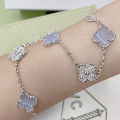 [Royal Jewellery]CLOVER  5 MOTIF DIAMOND PURPLE CHALCEDONY BRACELET SILVER