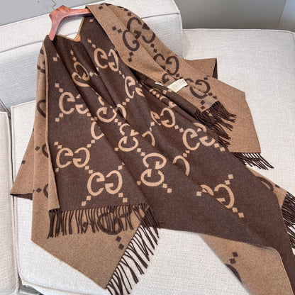 PONCHO 200 CM IN CHOCOLATE BROWN MONOGRAM CASHMERE 405021