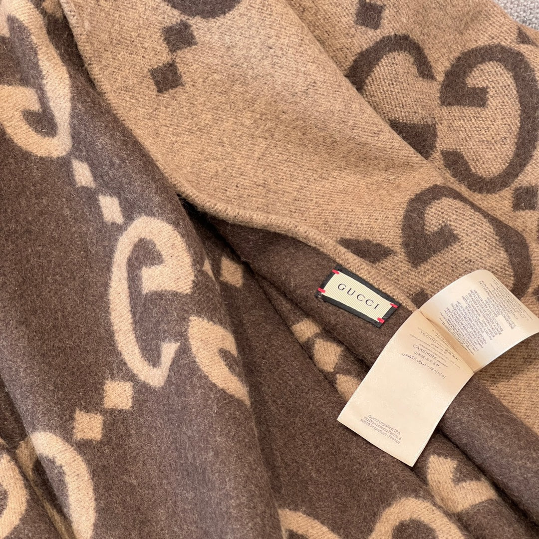 PONCHO 200 CM IN CHOCOLATE BROWN MONOGRAM CASHMERE 405021