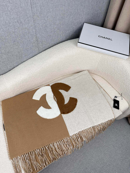 SCARF 200 CM IN CIDER BROWN MIX WHITE CASHMERE AND WOOL 399796