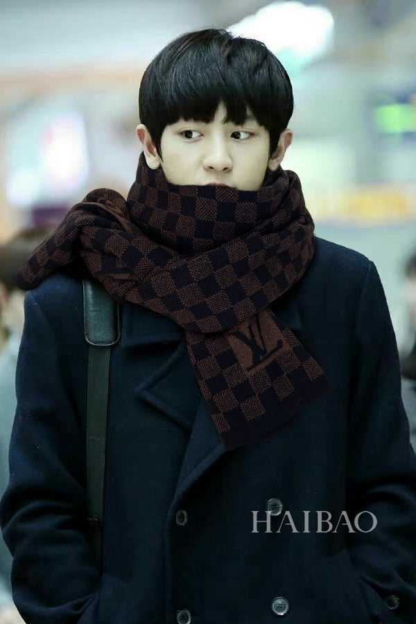 PETIT DAMIER SCARF 170 CM IN CHOCOLATE BROWN MIX BLACK CASHMERE 390783