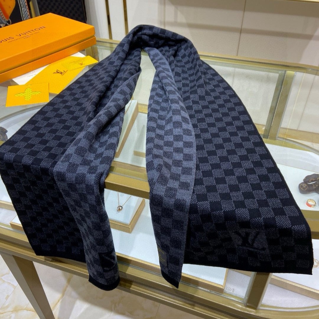 PETIT DAMIER SCARF 170 CM IN BLACK CASHMERE 390784