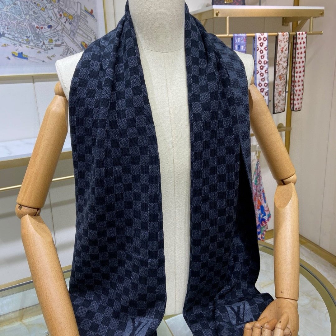 PETIT DAMIER SCARF 170 CM IN BLACK CASHMERE 390784