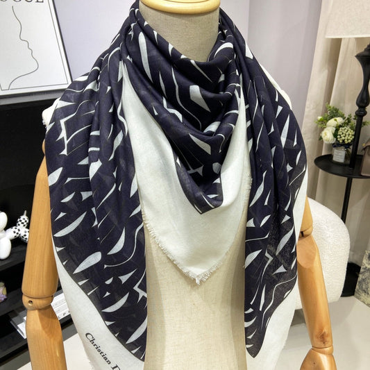 MISS DIOR ALLOVER SHAWL 140 CM IN BLACK MIX WHITE SILK CASHMERE 411629