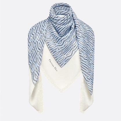 MISS DIOR ALLOVER SHAWL 140 CM IN POWDER BLUE MIX WHITE SILK CASHMERE 411630