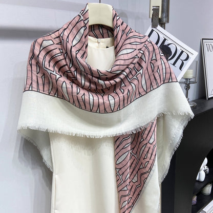 MISS DIOR ALLOVER SHAWL 140 CM IN PALE PINK MIX WHITE SILK CASHMERE 411631