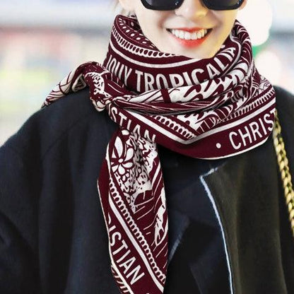 SQUARE SCARF 140 CM IN MAROON RED MIX WHITE MONOGRAM WOOL AND SILK 415110