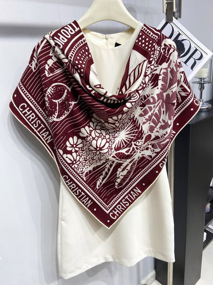 SQUARE SCARF 140 CM IN MAROON RED MIX WHITE MONOGRAM WOOL AND SILK 415110