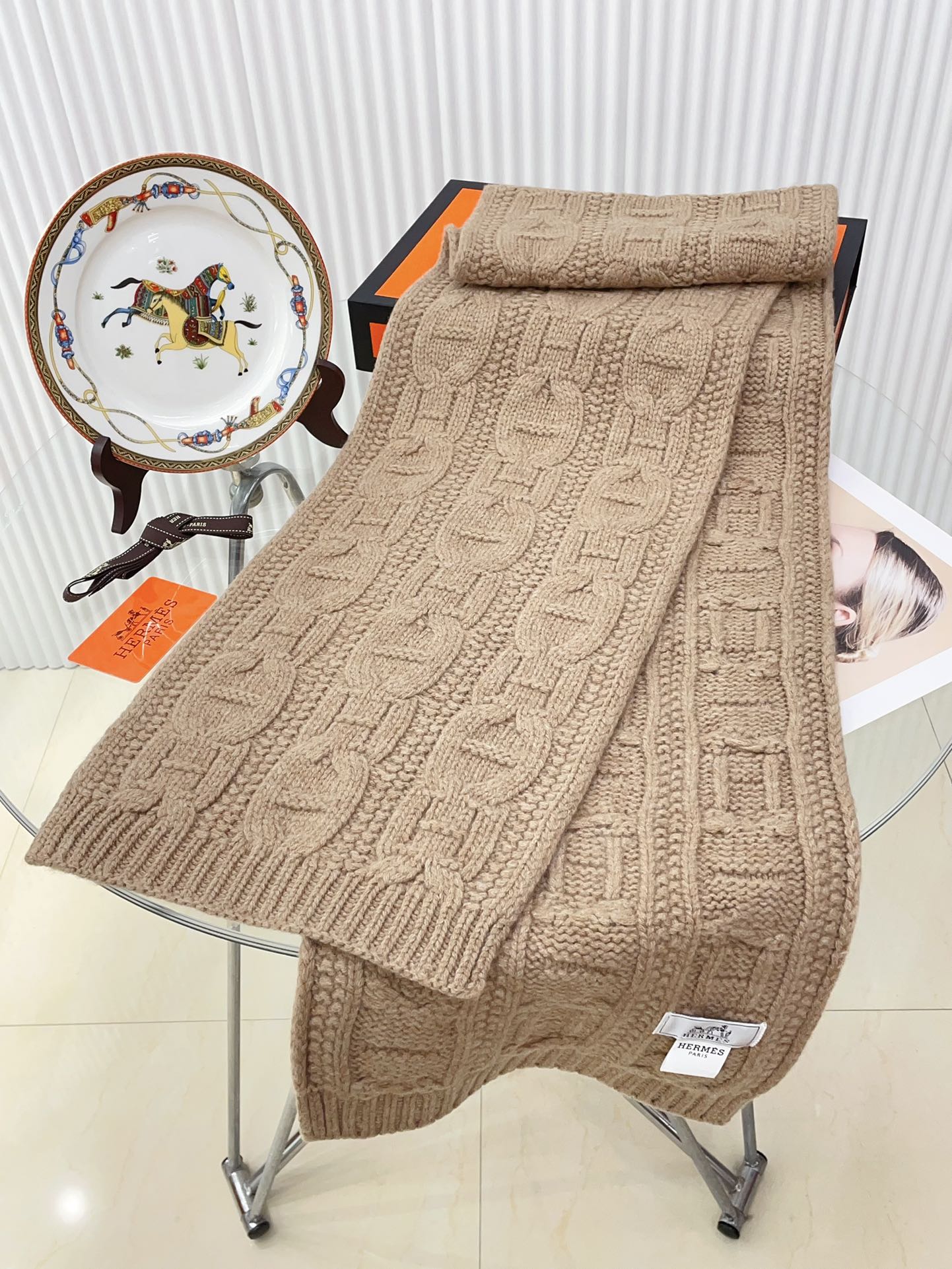 FAUBOURG MUFFLER 170 CM IN CAMEL BEIGE CASHMERE