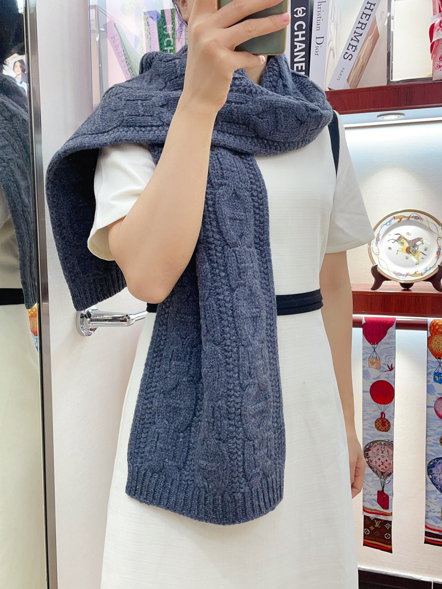 FAUBOURG MUFFLER 170 CM IN PEGEON BLUE CASHMERE