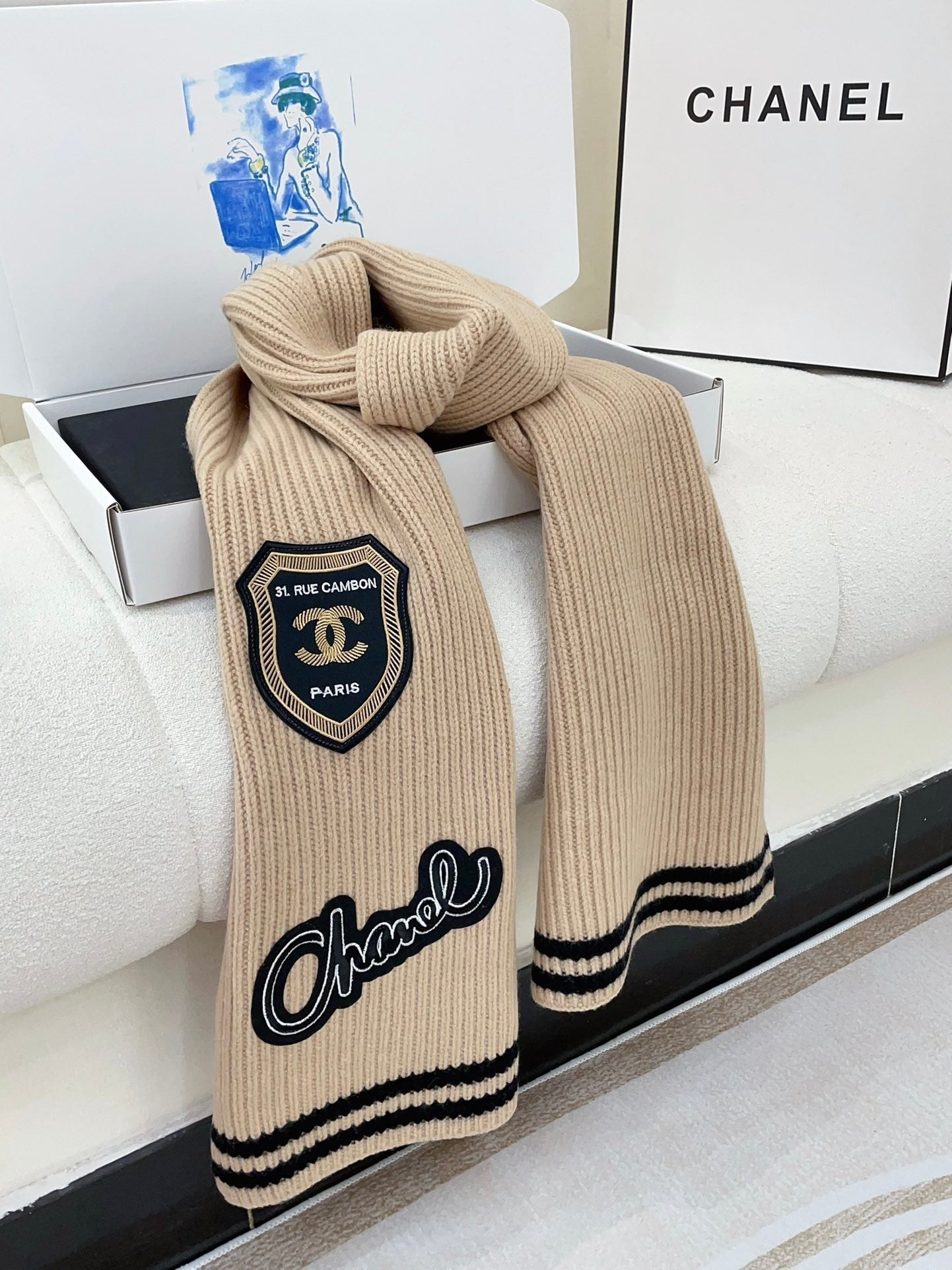 SCARF 180 CM IN TAN BEIGE PURE CASHMERE WITH STICKER 390000