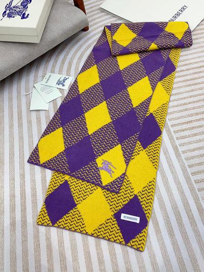 ARGYLE WOOL SCARF 190 CM VIOLET MIX BRIGHT YELLOW 394595