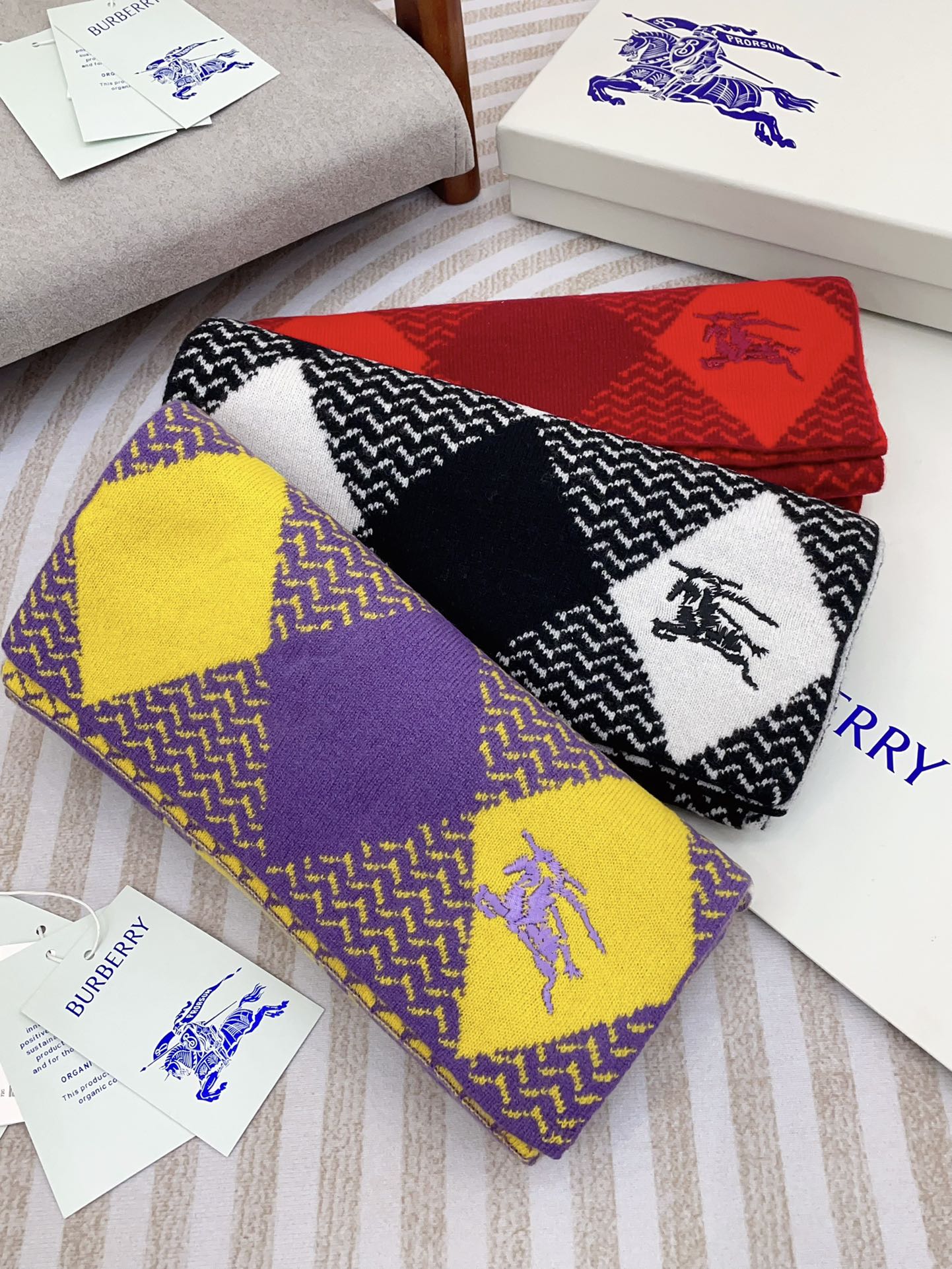 ARGYLE WOOL SCARF 190 CM VIOLET MIX BRIGHT YELLOW 394595