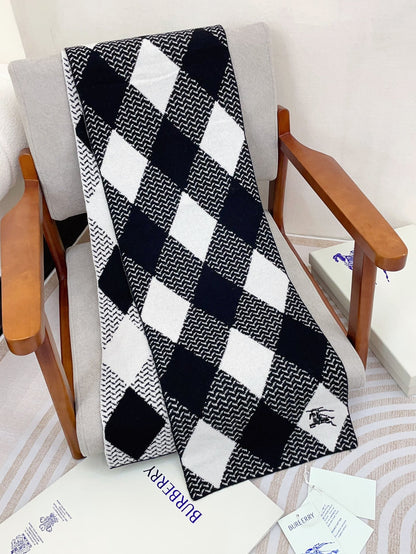 ARGYLE WOOL SCARF 190 CM BLACK MIX WHITE 394596