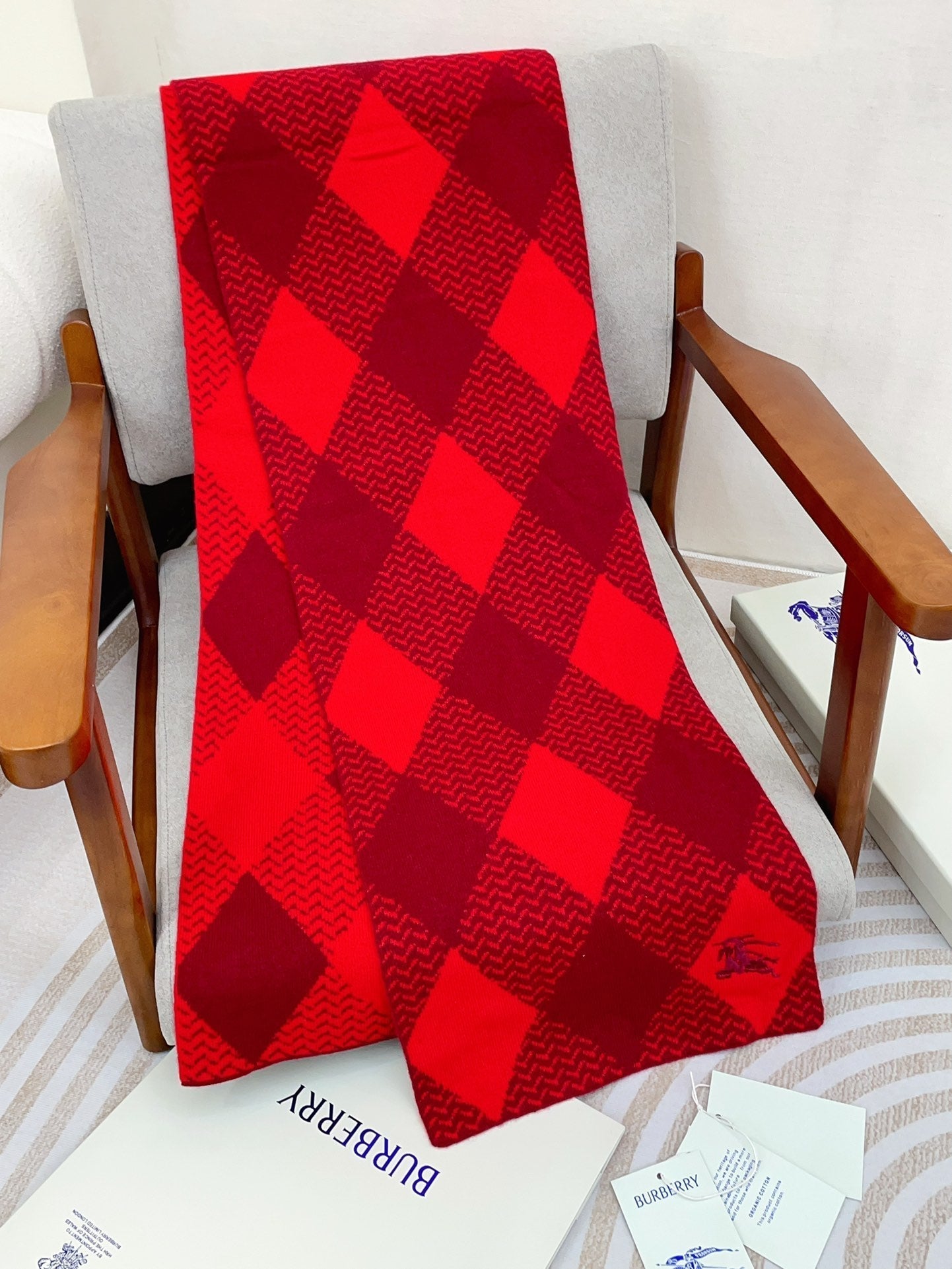 ARGYLE WOOL SCARF 190 CM CHERRY RED 394597