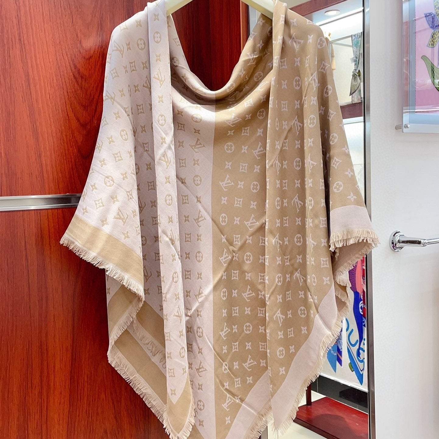 DUOGRAM SCARF 140 CM IN PINK BEIGE SILK 396238