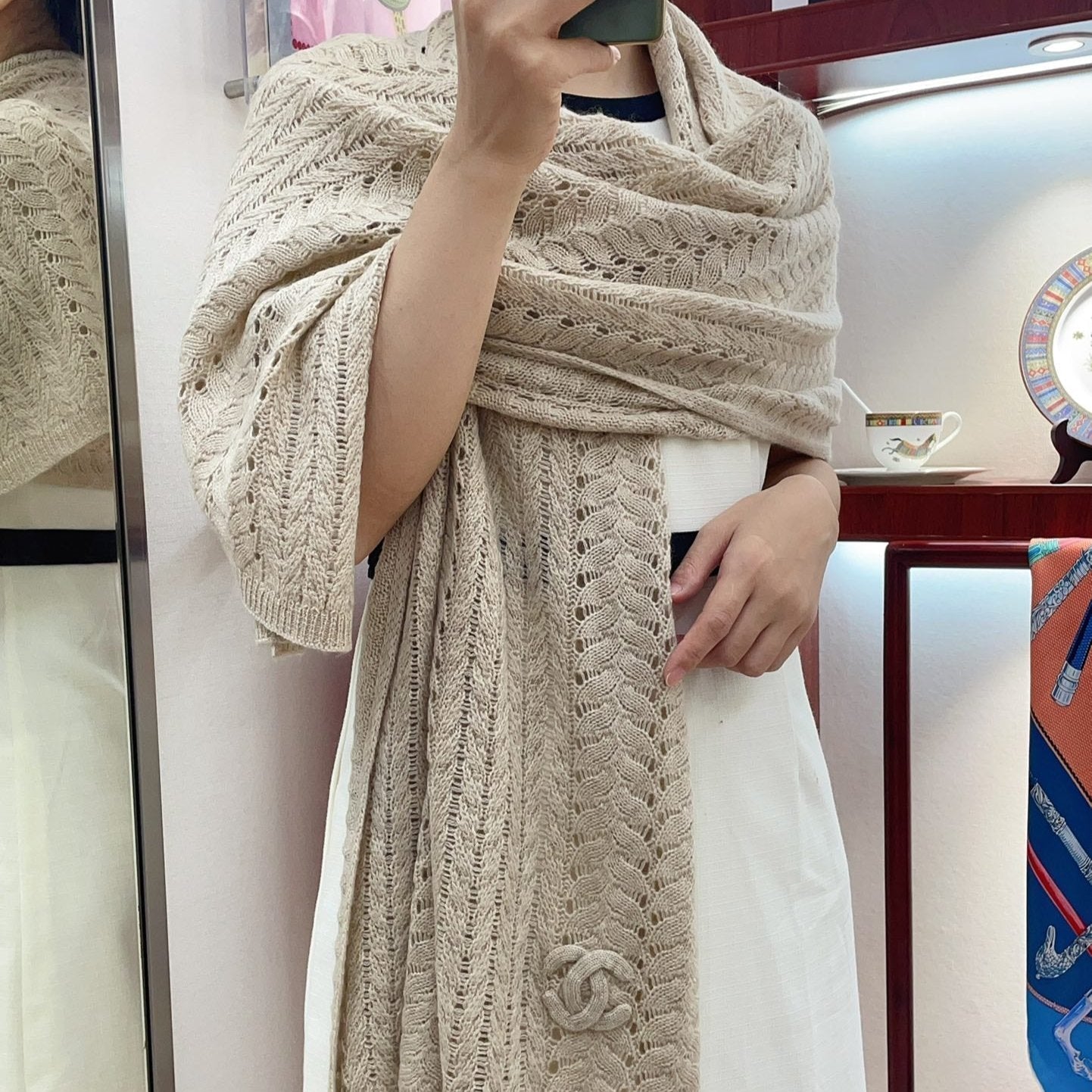 SCARF 190 CM IN KHAKI TAN CASHMERE 396246